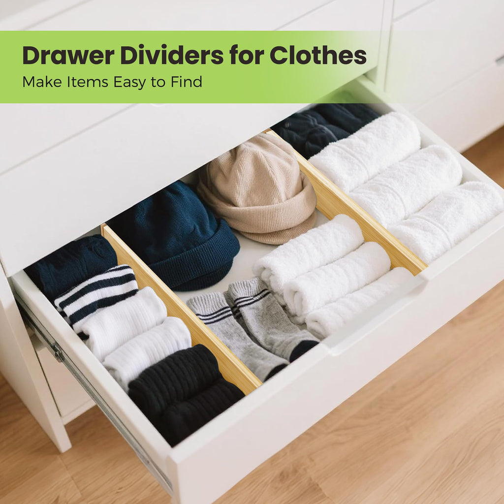 Drawer Organizer, Spring-Loaded Expandable Bamboo Dividers 8-Pack