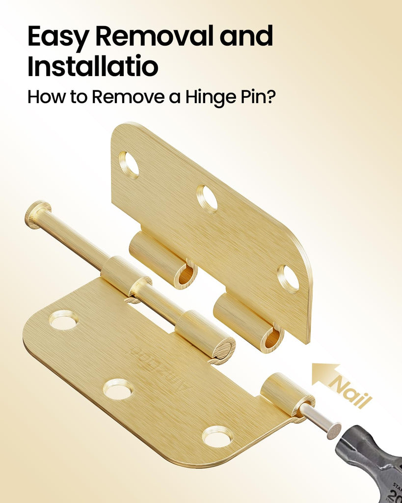 Gold Door Hinges 24 Pack 3.5 Inch Rounded with 5/8" Radius Corners