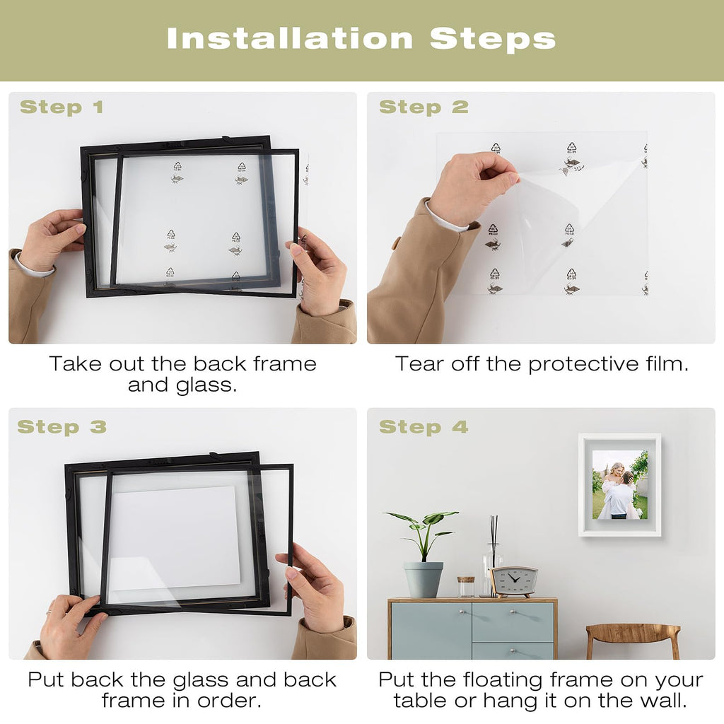 11x14 Floating Picture Frame White - Solid Wood for Pressed Flower -1 Pack