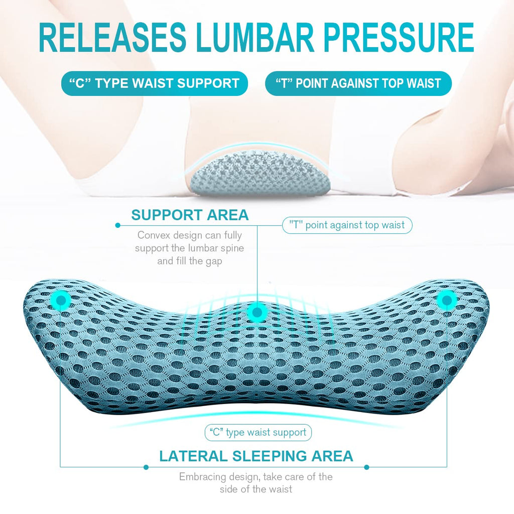 Lumbar Support Pillow Chair, Memory Foam Lumbar Pillow for Lower Back Pain Relief (Blue)