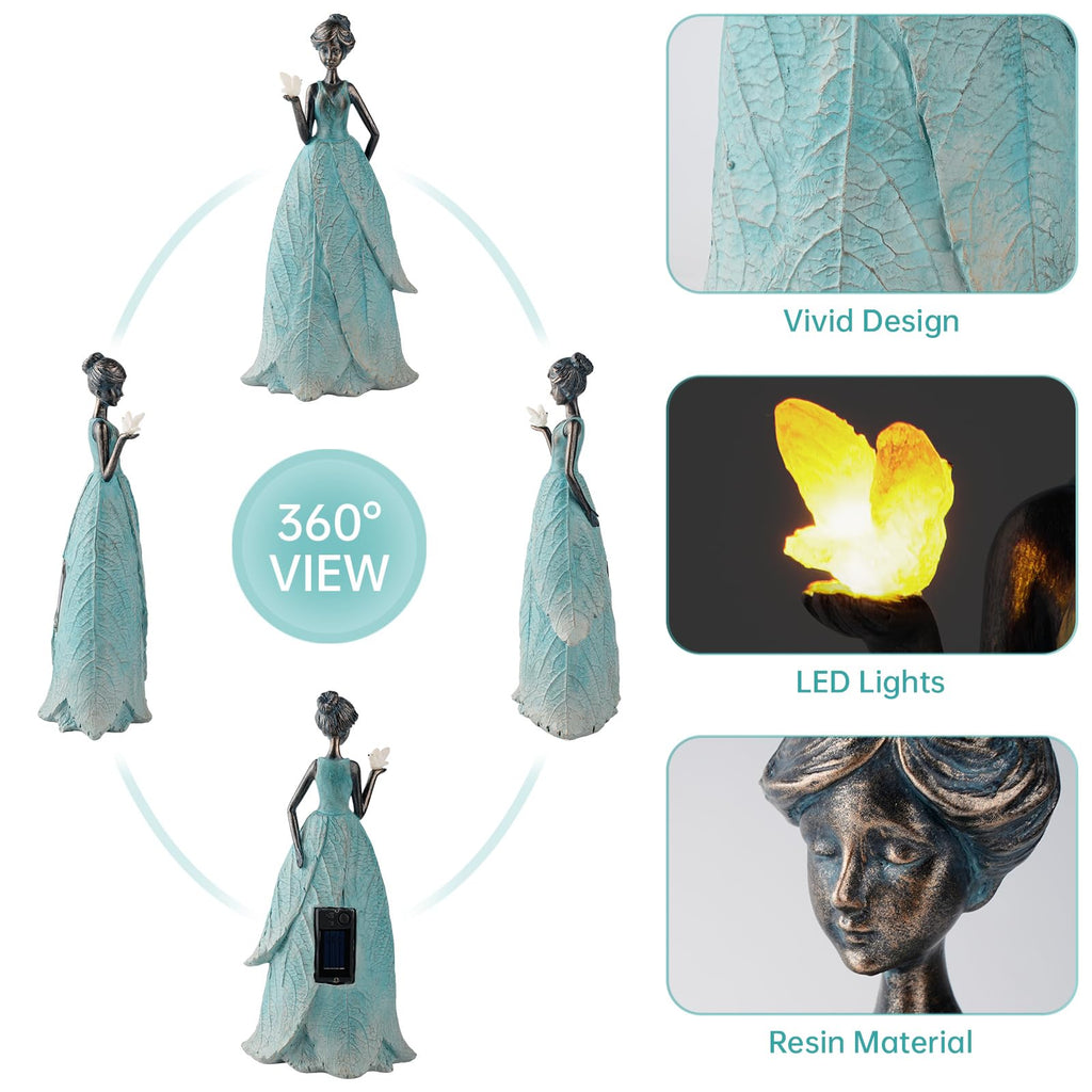 Solar Fairy Statue Collection Home Decoration 12.9 in - Leaf Angel Girls Res Garden Decor for Outside or Inside