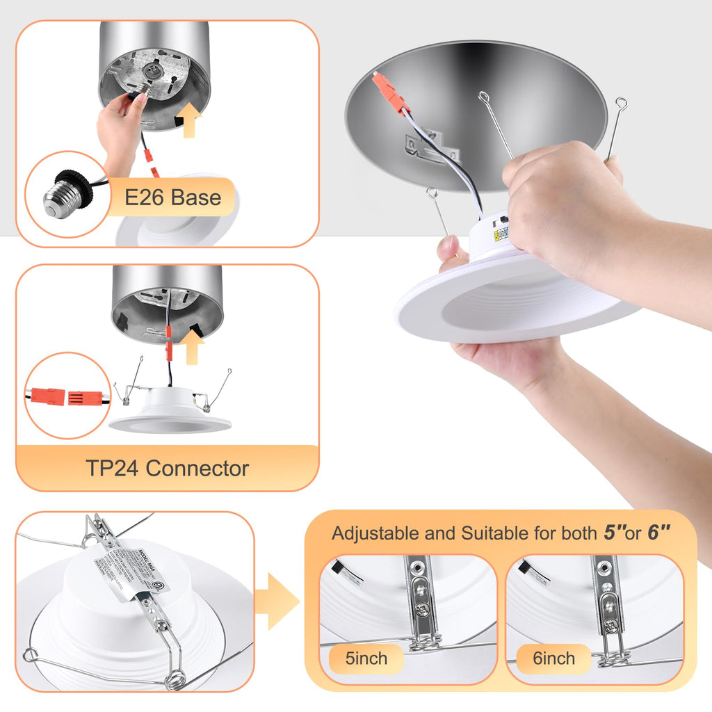 Brushed Nickel Recessed Lighting 6 Inch,12 Pack Recessed LED Retrofit Lighting,2700-6000K 5CCT Selectable, Damp Rated