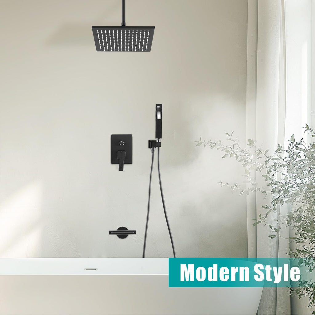 Ceiling Mount Shower System, 12 Inch Shower Head with Dual Shower