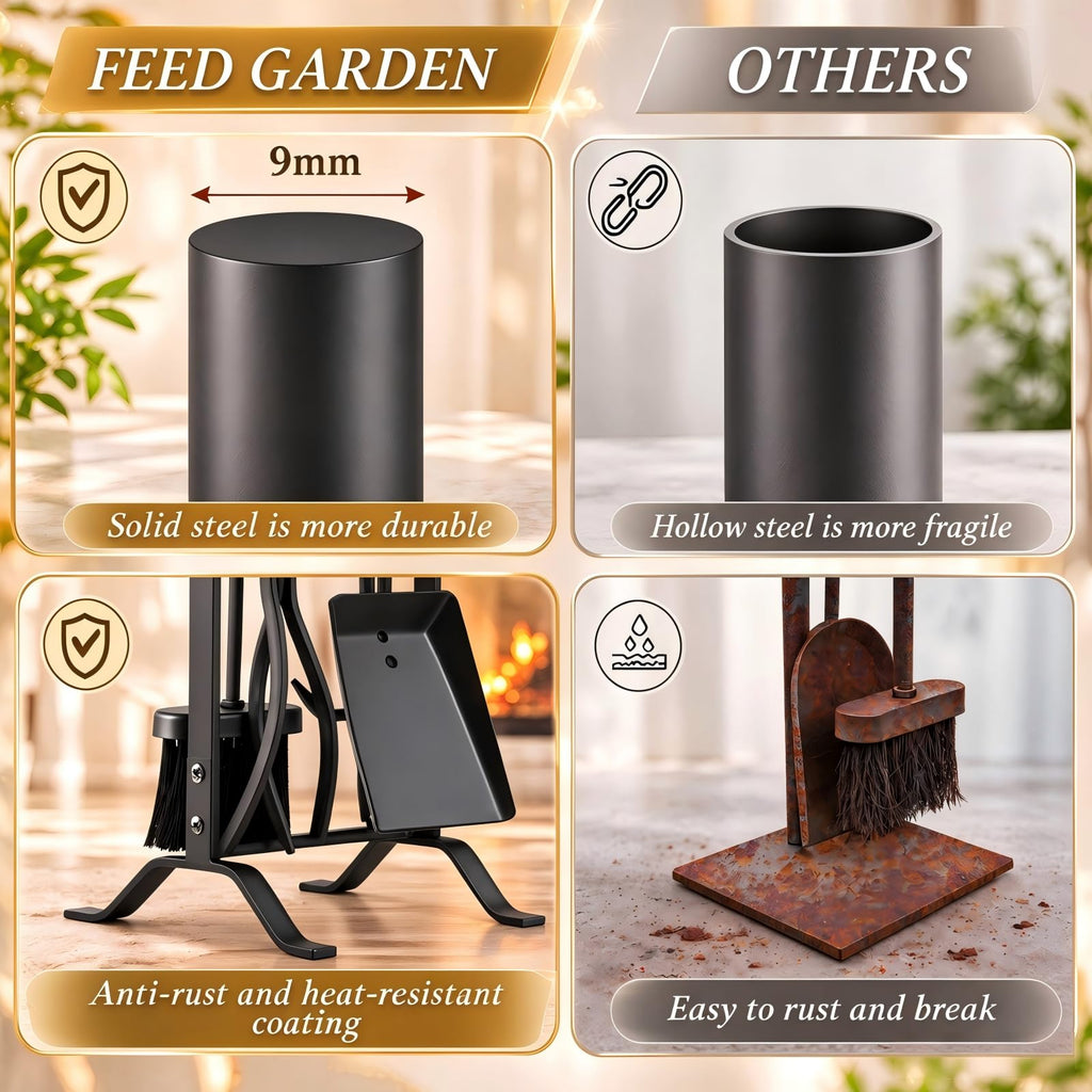 Fireplace Tools Set 5 Pcs with Stand, 29" Durable Wrought Iron