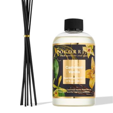 Reed Diffuser Refill Cashmere Vanilla 17oz (500ml) with 8 Rattan Sticks - Premium Long-Lasting Essential Oil, Home