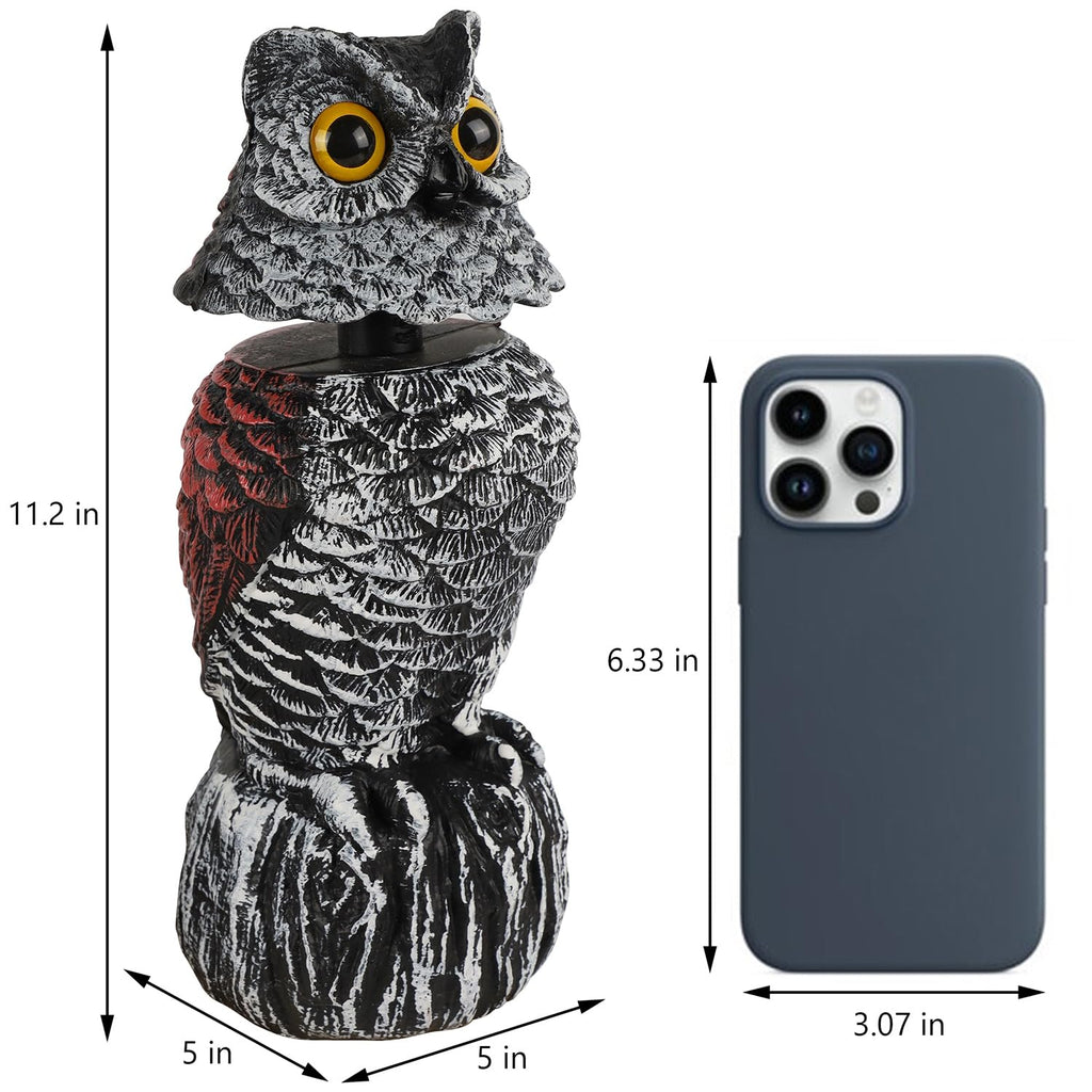 2 Pack Fake Owl Decoy Bird Scarecrow Sculpture, 11.2 inch Wagging Head Plastic Owl Scare Birds Away, Owls Statue