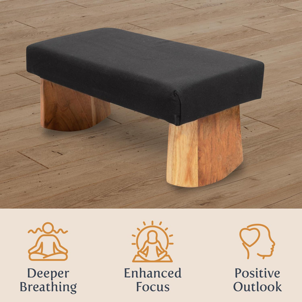 Meditation Bench (Burgundy), Seiza, Sustainable Acacia Wood with Curved Bottom Edges for the Perfect Posture