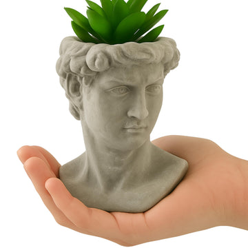 Greek Statue Head Cement Planter - Unique Sculpture Plant Pot for Indoor Outdoor Home Garden Decor (6")