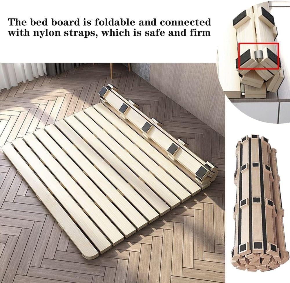 Solid Wood Bed Plate Bed Frame, Roll-Type Slatted, Floor Sleeping Frame, Foldable Futon Frame, Floor Futon Mattress