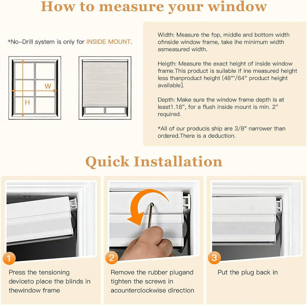 Motorized Cellular Shades Top Down Bottom Up, No Drill No Tools Installation, Compatible with Alexa & Google Home