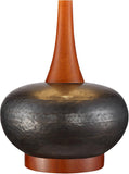 Andi Mid Century Modern Table Lamp 24.5" High Hammered Bronze Ceramic Wood Off White Tall Drum Shade Bedroom House