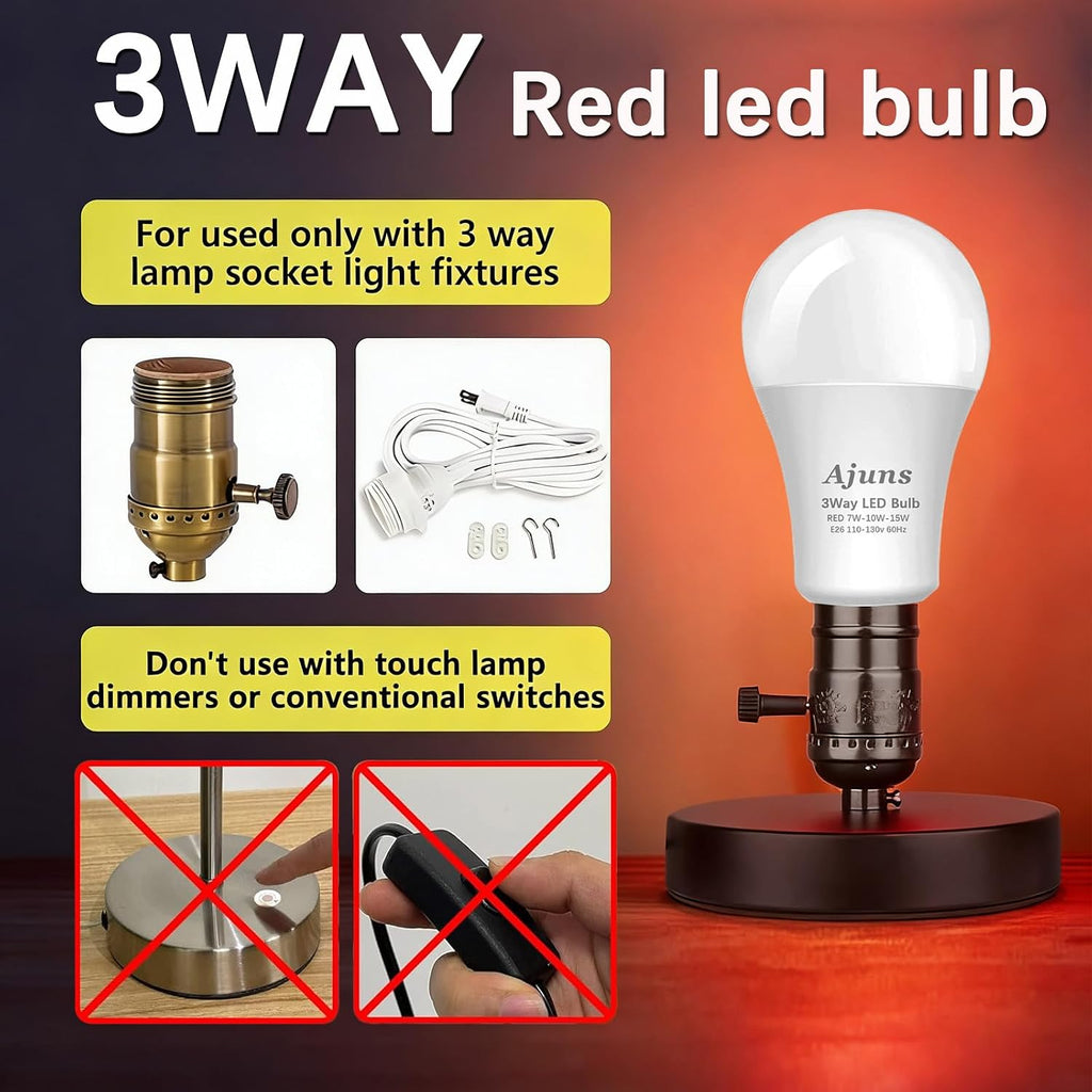 3Way Red Light Bulbs 5/10/15W 660nm LED Red Sleep Bulb