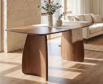 70 Inch Large Dining Table for 6-8 People, Solid Wood Kitchen Table with Curved Wooden Legs, Mid Century Modern