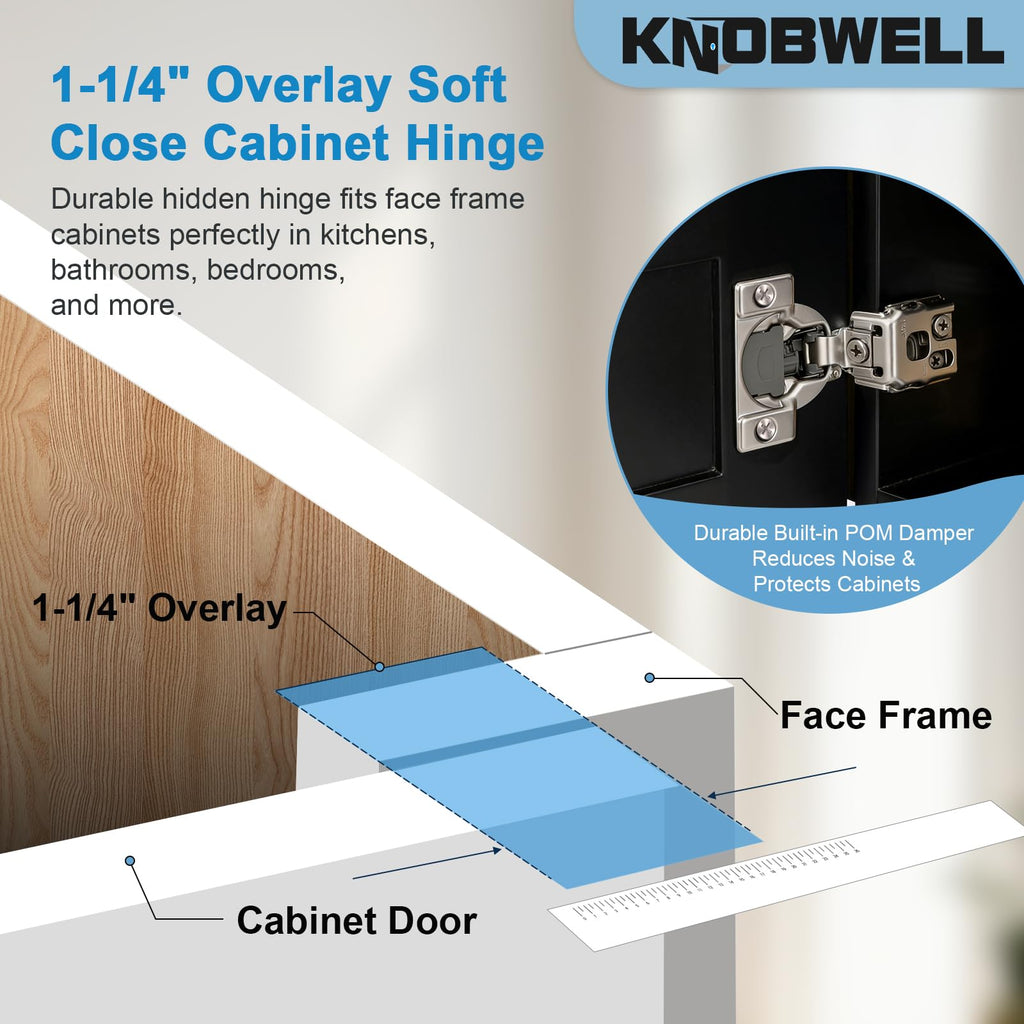 1-1/4" Overlay Soft Close Hinges Face Frame Cabinet Hinges 5 Pairs