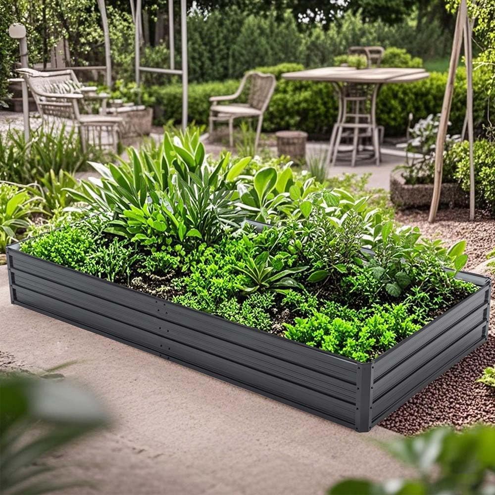 8x4x1 FT Galvanized Raised Garden Bed Kit,Tall Metal Planter Boxes with 8 Reinforcing Rods,Outdoor Patio Box Planter