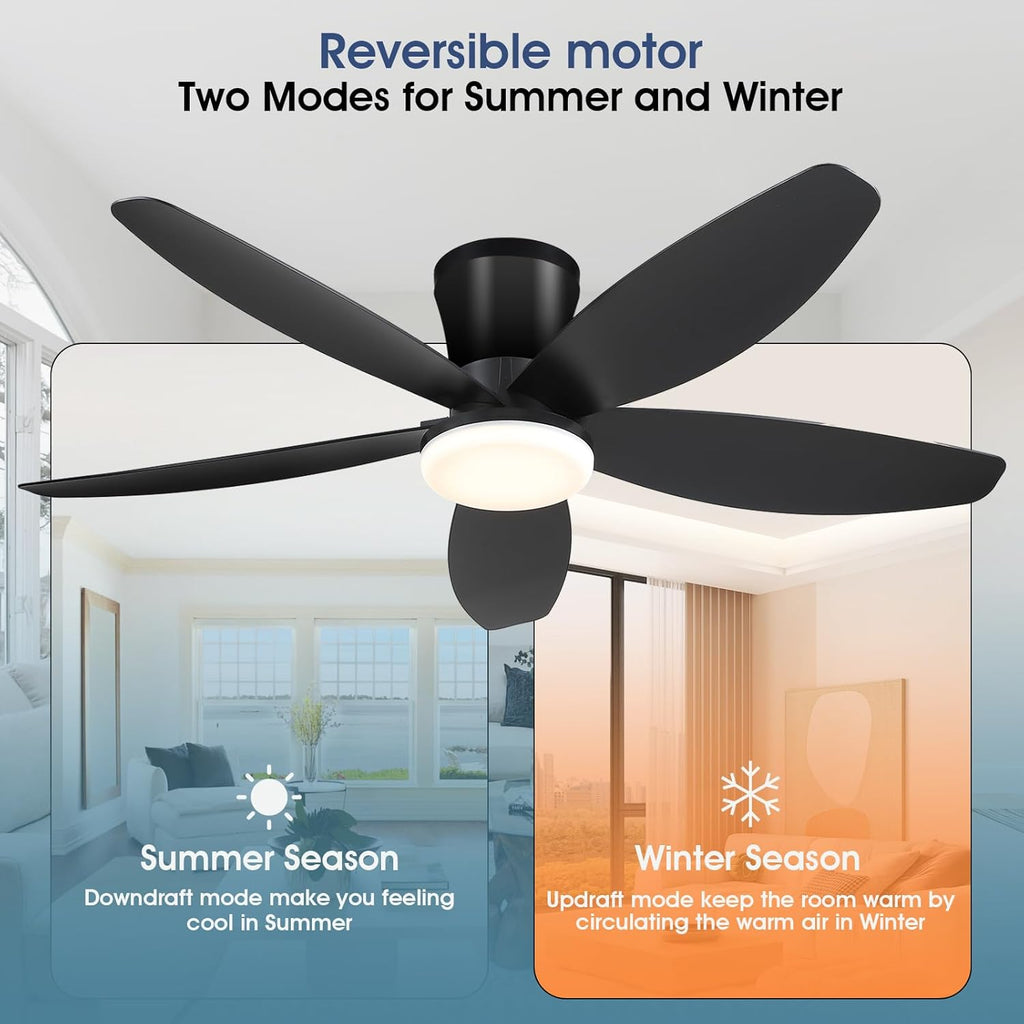 42" Ceiling Fans with Lights-Low Profile Ceiling Fan with Light and Remote/APP Control,Flush Mount,DC Reversible,LED Dimmable Black Ceiling Fans for Bedroom,Indoor/Outdoor Patio Use A101-B0CZHJSH4W