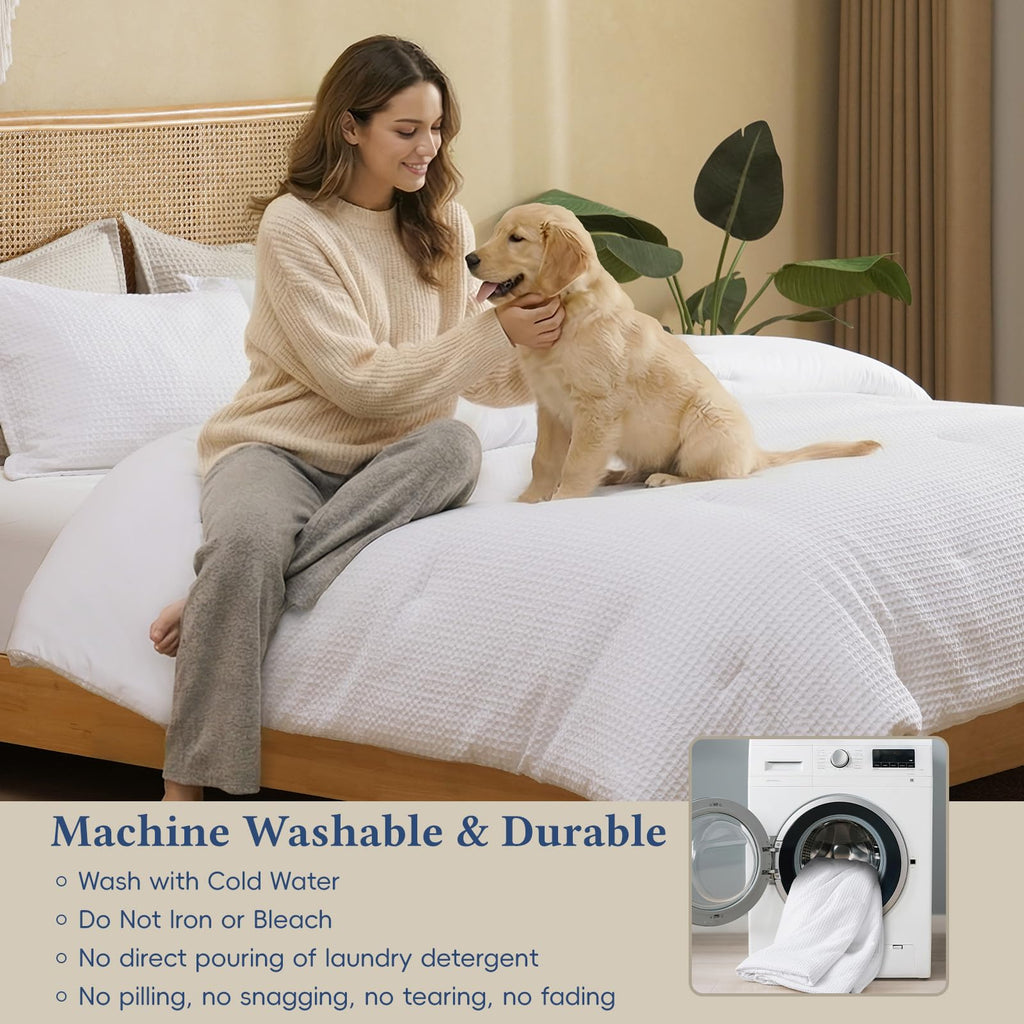 Textured Summer Waffle Weave Comforter Set, White
