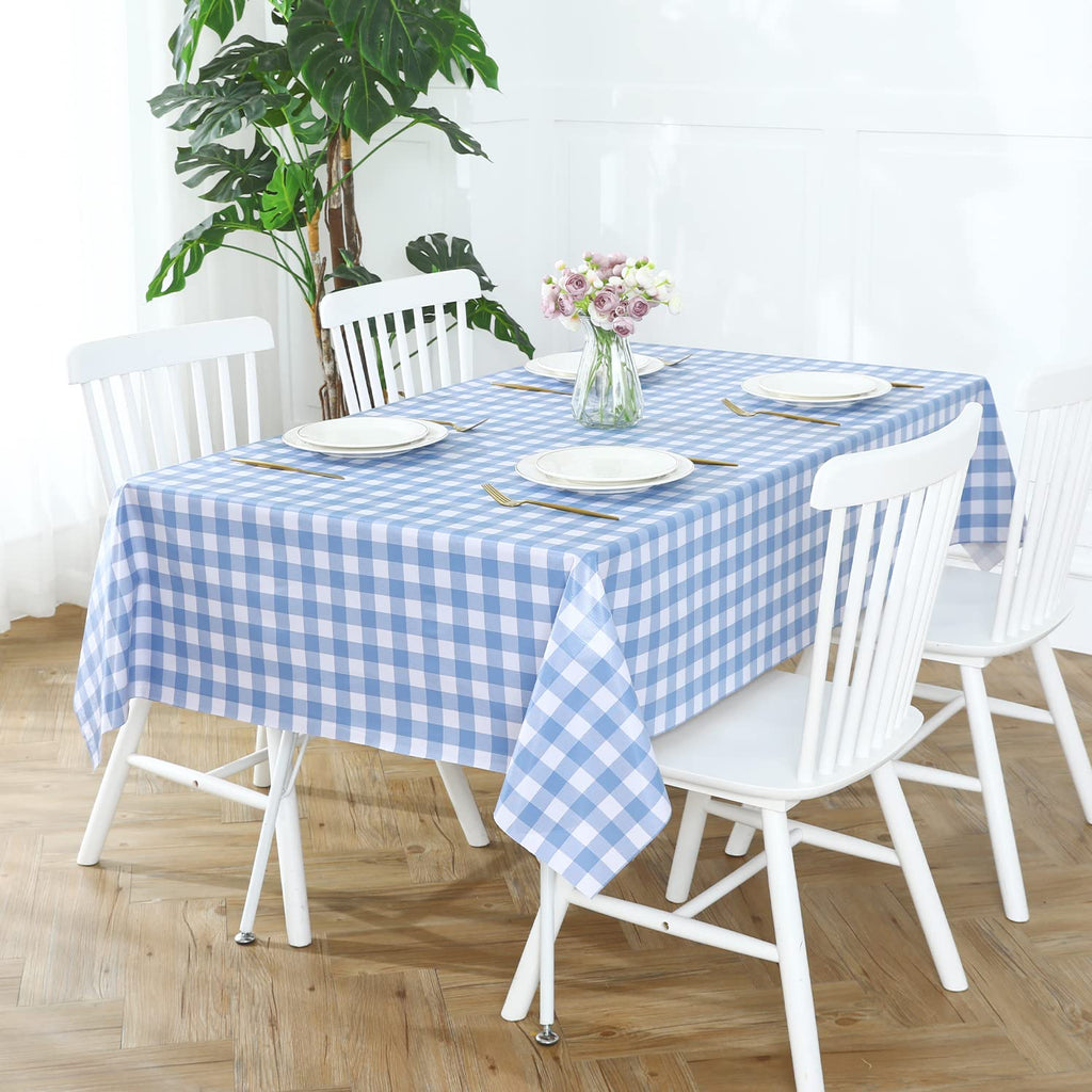 Gingham Vinyl Tablecloth, Rectangle 54 x 78, Light Blue