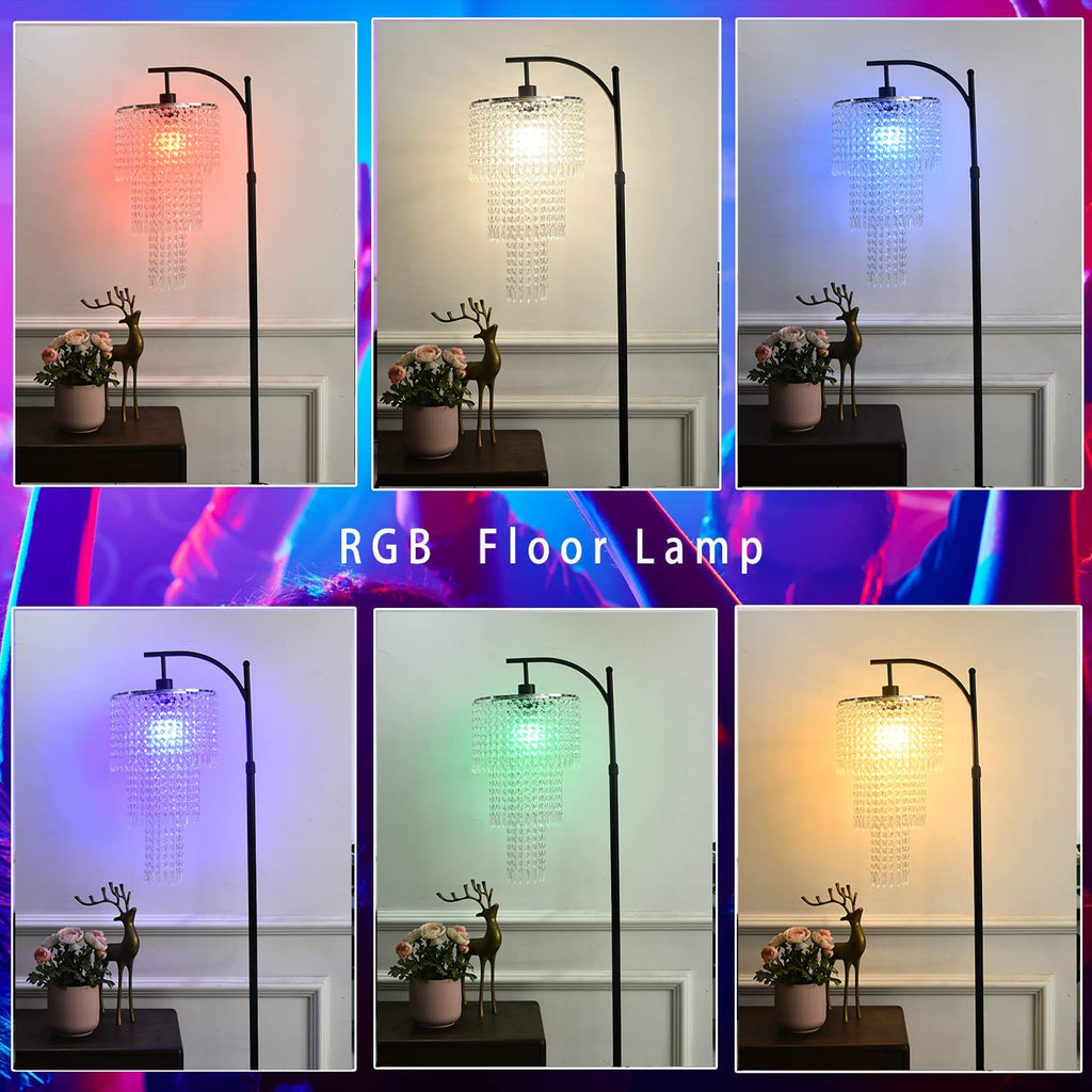 Arc Floor Lamp with Table and Shelves, Crystal Floor Lamps, Dimmable Elegant Modern LED Floor Standing Lamp with
