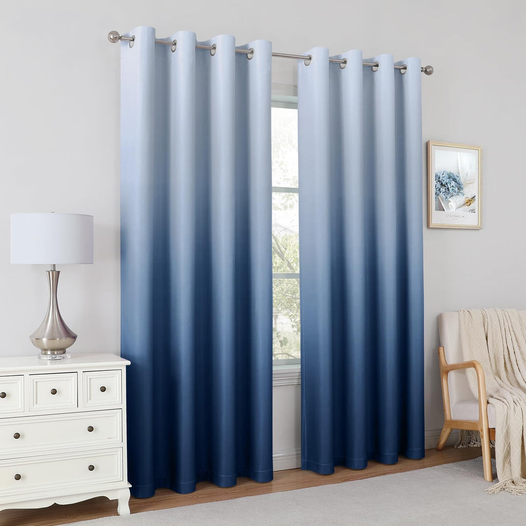 Navy Blue Ombre Blackout Curtains 52W x 84L 2 Panels