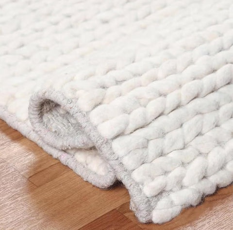 Wool Cotton Premium Hand Woven Braided Chunky Cable Rug/Doormat - Contemporary Foot Mat for Living R