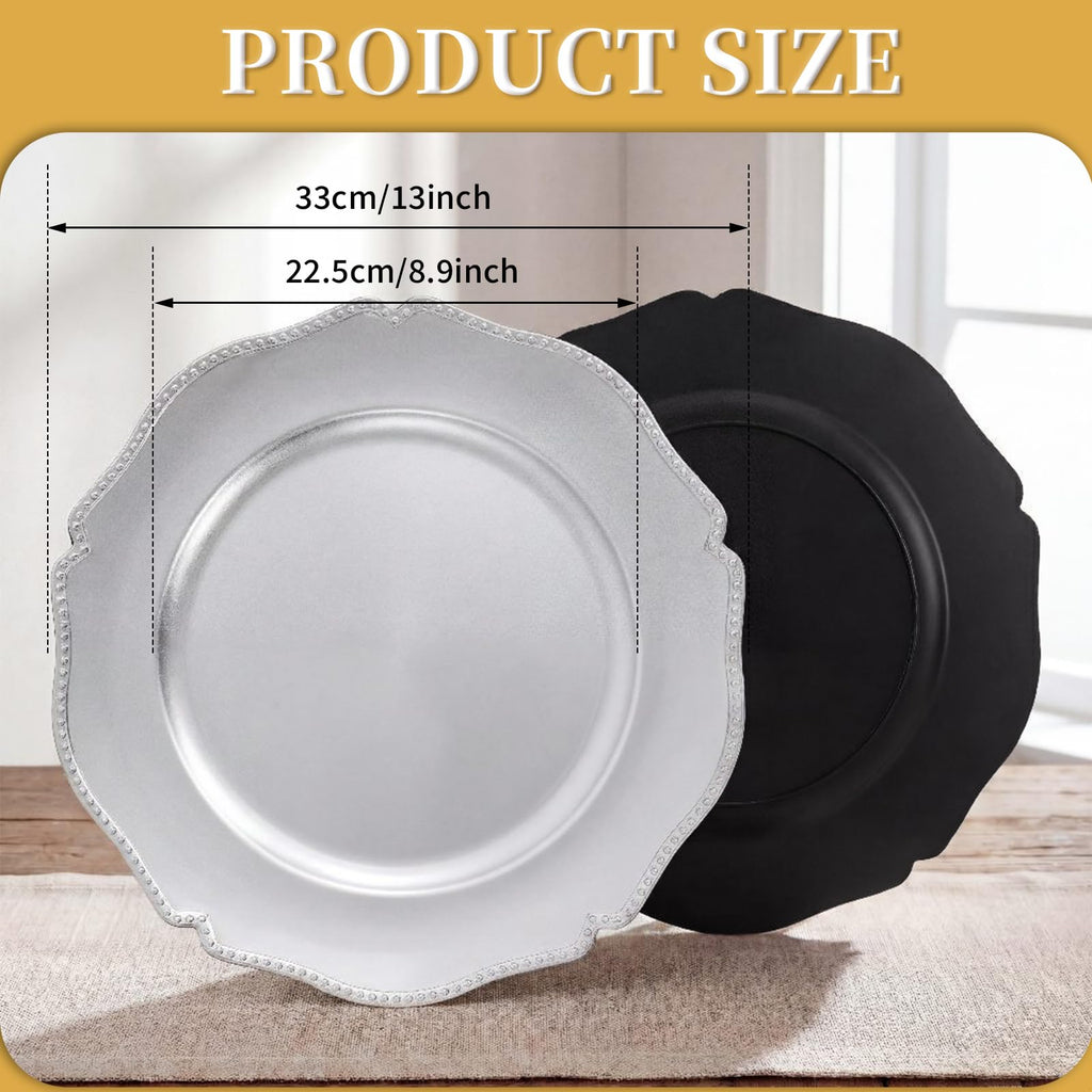 100 Pack Silver Charger Plates with Beaded Rim, 13 Inch Round Silver Chargers for Dinner Plates, Table Chargers for