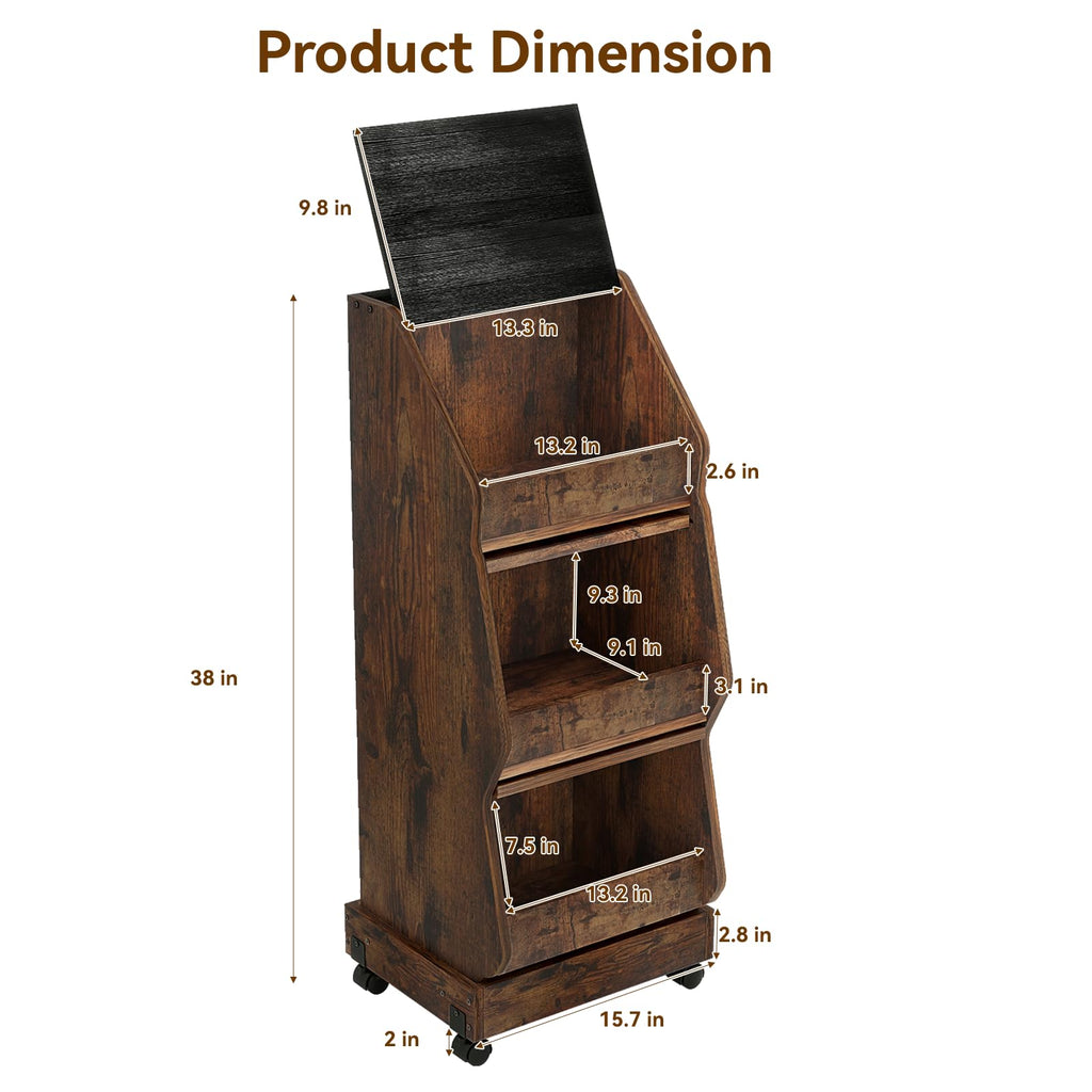 Potato and Onion Storage Bin Rustic Movable Bread Box with Wheels