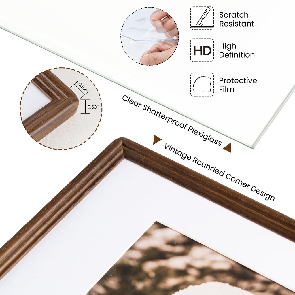 8x10 Natural Solid Oak Wood Picture Frame with 5x7 Mat, Premium Rustic Wooden Photo Frames with Plexiglass, Poster