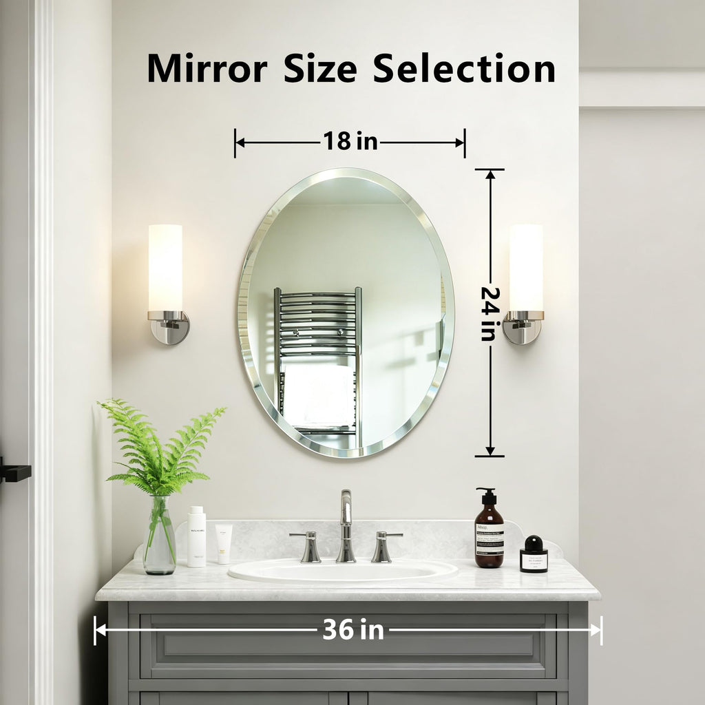 18" x 24" Silver Beveled Edge Frameless Oval Wall