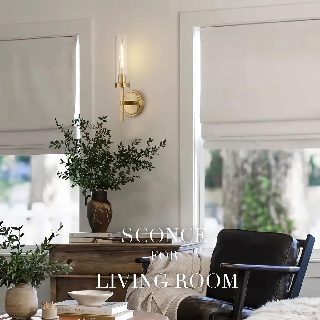 Hardwired Gold Wall Sconces Set of 2, Modern Bathroom Sconces Wall Lighting Vanity Light Fixtures with Clear Glass