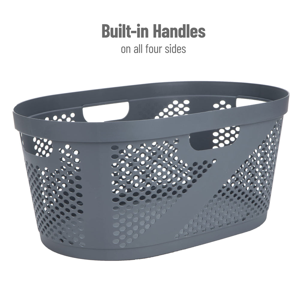 40L Laundry Basket, Clothes Hamper, Premium Wicker Design, Plastic, Gray