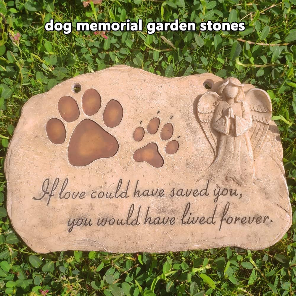Pet Dog Memorial Stones Headstones Plaques with Angel, Sympathy Paw Prints Pet Dog Memorial Gifts Loss Gifts
