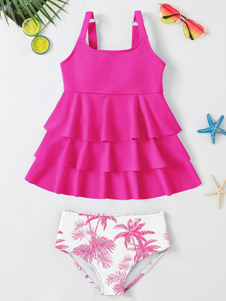 Girls Bathing Suit Tiered Ruffled Swimsuits Tank Top with Shorts 2 Piece Swimsuit Girls Girls' Swimwear
