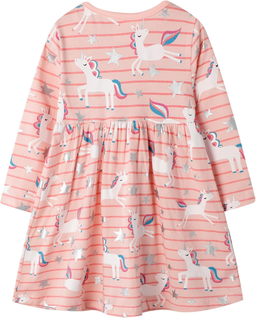 Girls Cartoon Dress Applique Party Dresses Casual Jersey Cotton Long-Sleeved