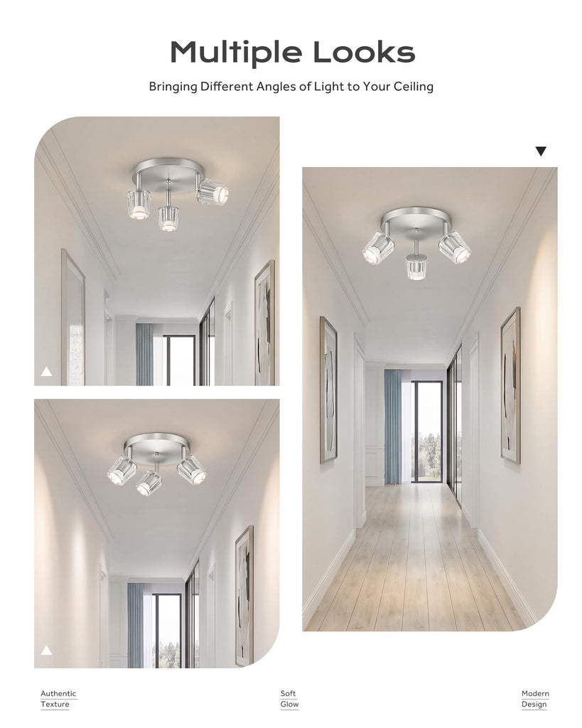 Round Ceiling Track Lighting with Crystal Glass, 3000K Bulb Included