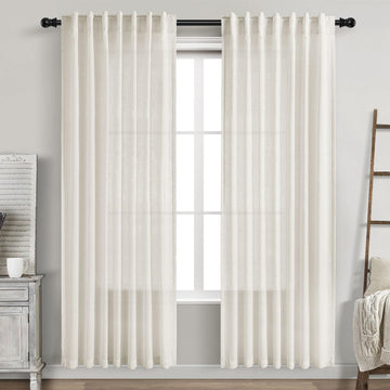 Cream Semi Sheer Linen Curtains 78 inch Length Back Tab Rod Pocket Modern Farmhouse Coastal Decor Cream Cotton