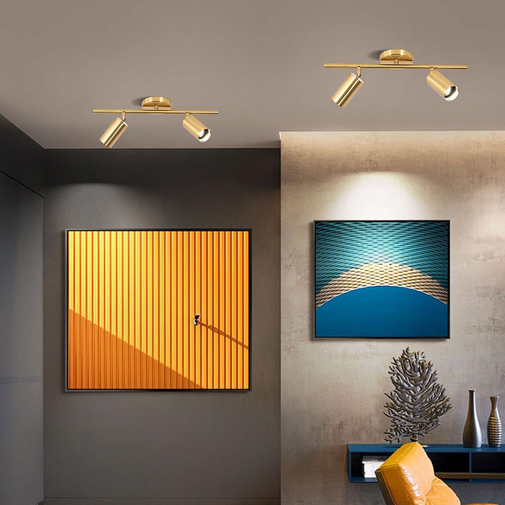 Lighting Modern 2-Light Gold Track Lighting Fixture Flush Mount Brushed Brass Track Lights Kit Mid Century Industrial