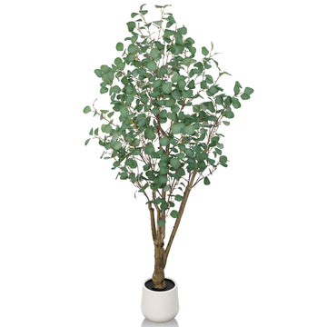 Artificial Eucalyptus Trees with White Planter, 6 FT Faux Eucalyptus Plants Indoor Tall Fake Floor Trees with Silk
