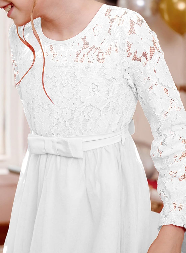 Girls Long Sleeve Dresses Fall Lace Tulle Party Dress