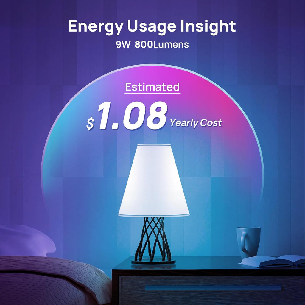 Smart LED Light Bulb, 60W Equivalent, Music Sync, Dimmable, 4 Pack
