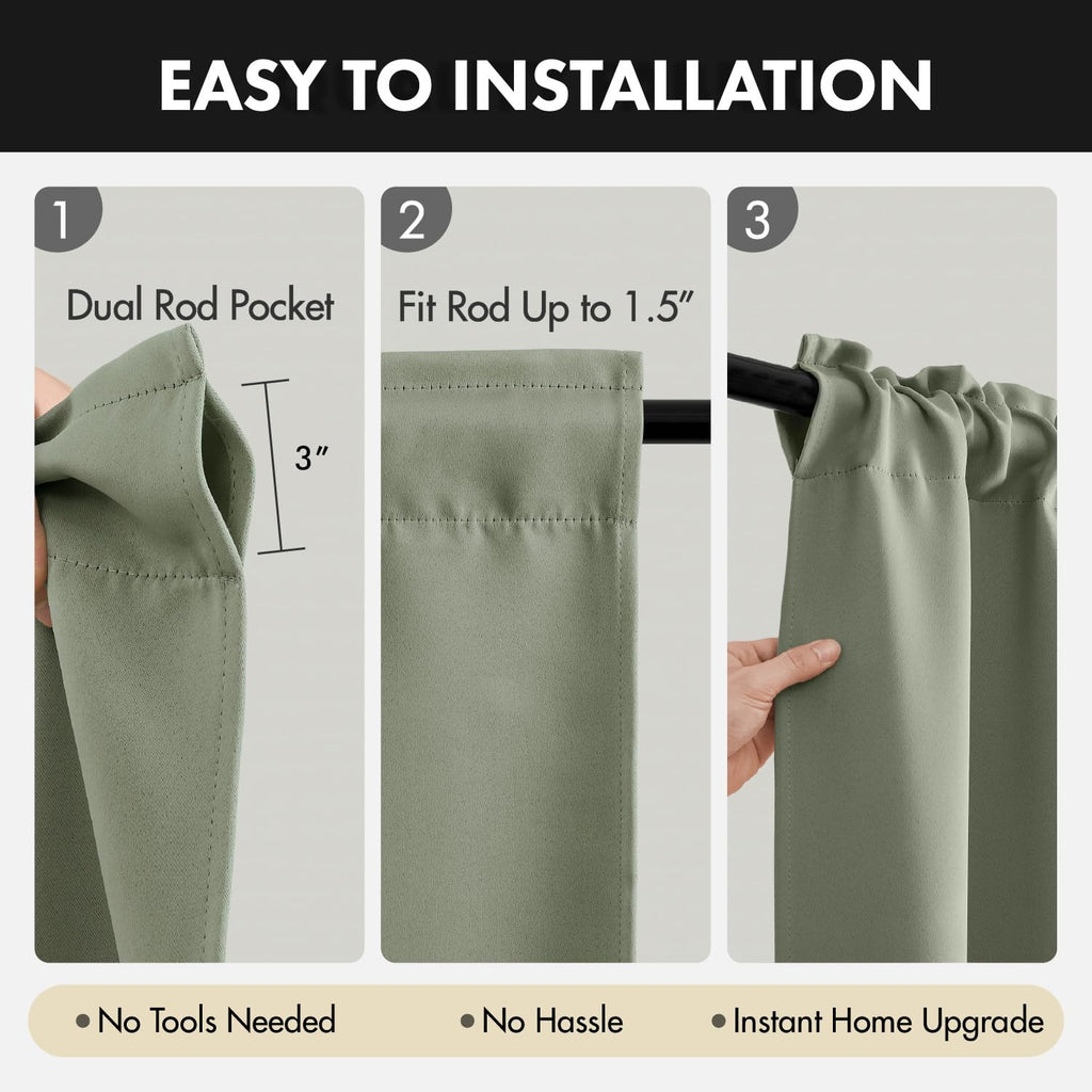 Sage Green Blackout Curtains 72 Inch Length 4 Panels