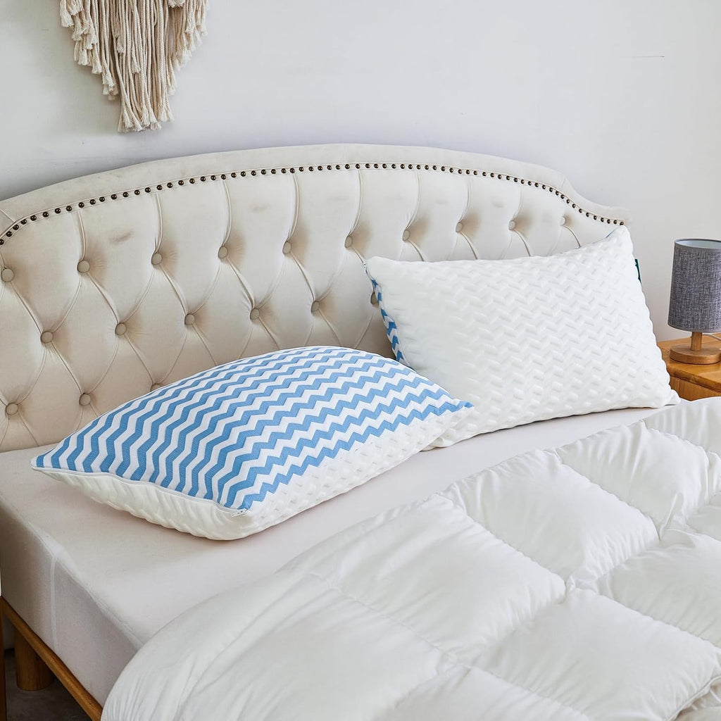Pillows Queen Size Set of 2- Adjustable Firm Shredded Memory Foam Pillows - Side Sleeper Bed Pillows for Adults with