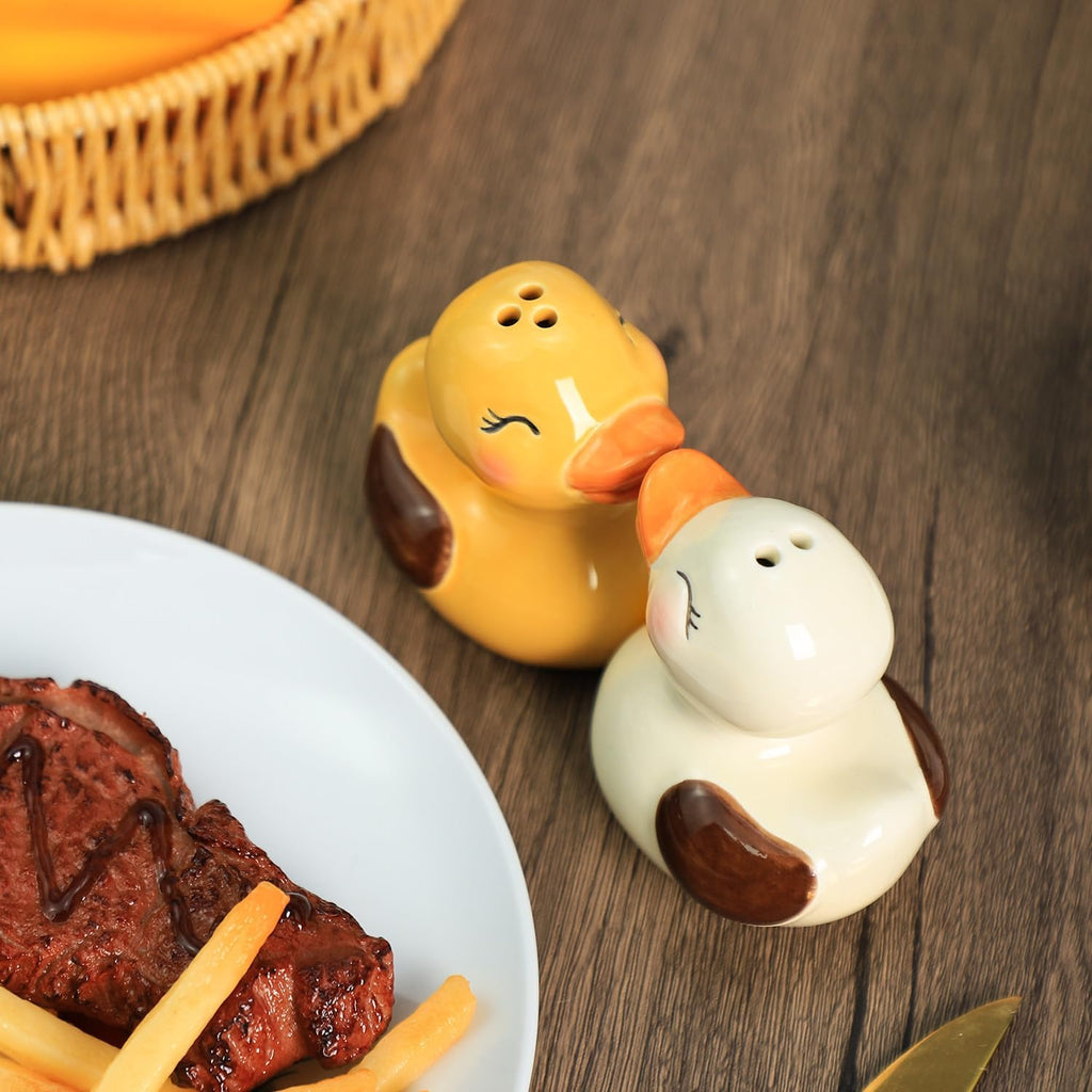 Ceramic Duck Shape Salt & Pepper Shakers Set, Hand-Painted Cute Duck Salt and Pepper Shakers, Set - Set of 2
