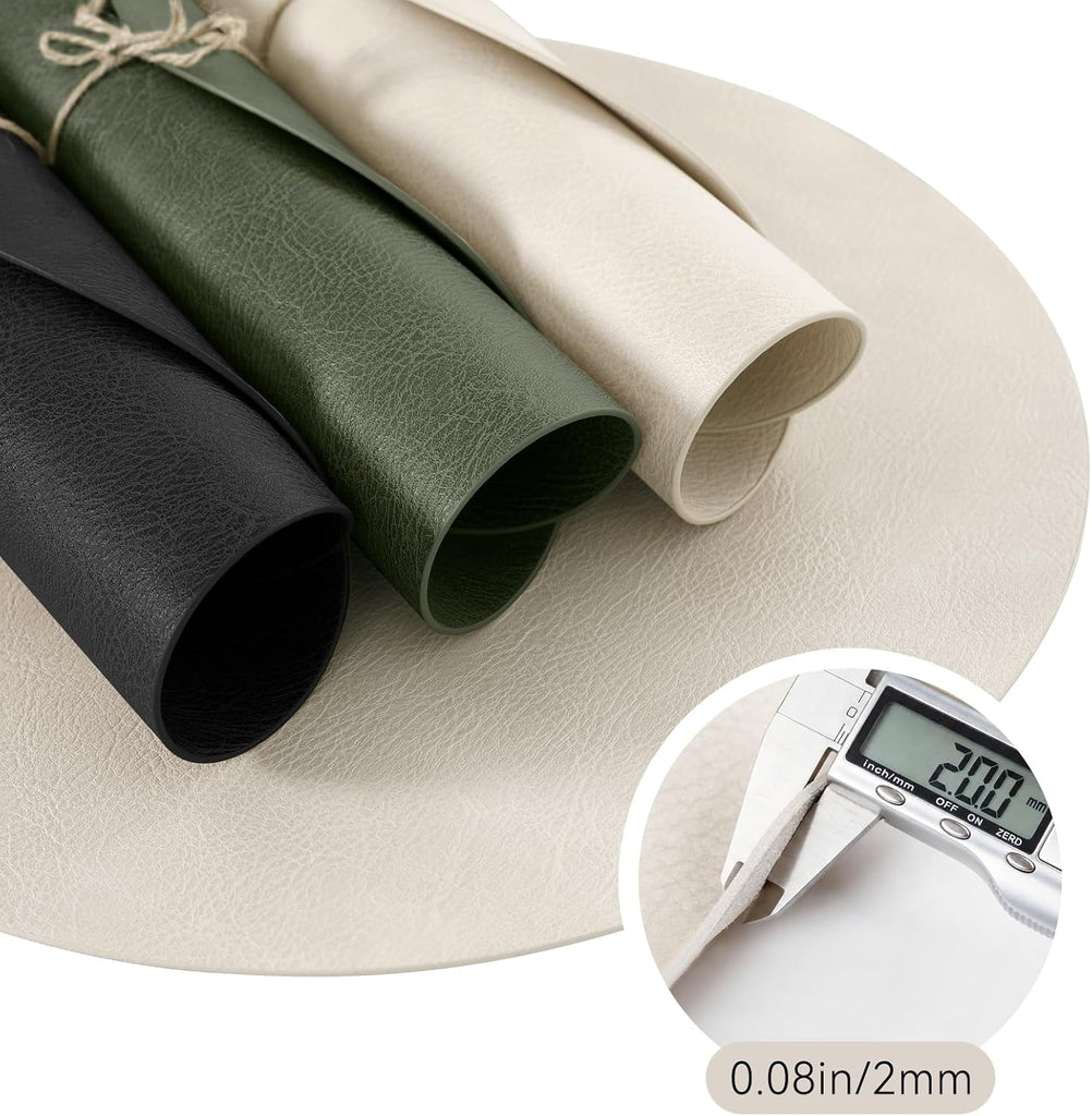 Vinyl Faux Leather Round Placemats, 13 Inch, Beige - Set of 4
