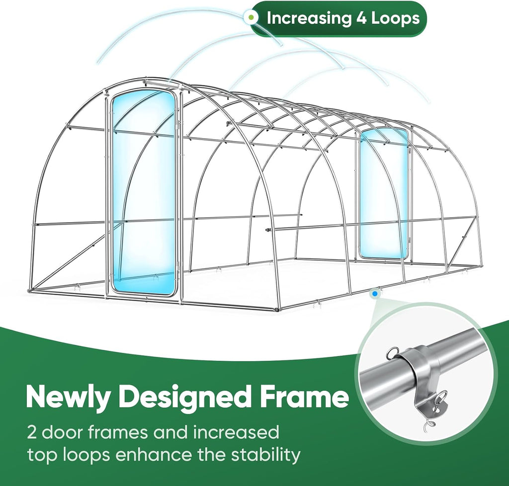 20x10x6.6 FT Premium Greenhouse for Outdoors with 2 Door Frames | Reinforced Top Structure & Cover, Large Heavy Duty
