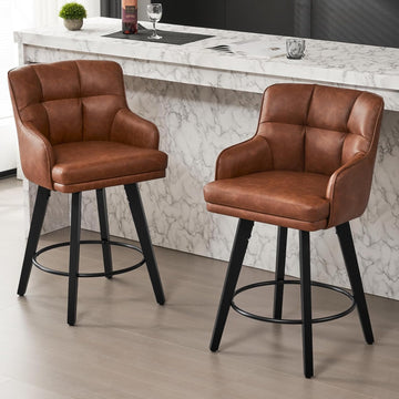 360°Swivel Counter Height Bar Stools with Back, 26 inch Solid Wood Legs, Bar Stool Modern Kitchen Island Chairs, Faux