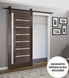 Quadro 4088 | Interior Single Sliding barn Door with Frosted Glass, MDF, 36x84, Black, Modern Style 