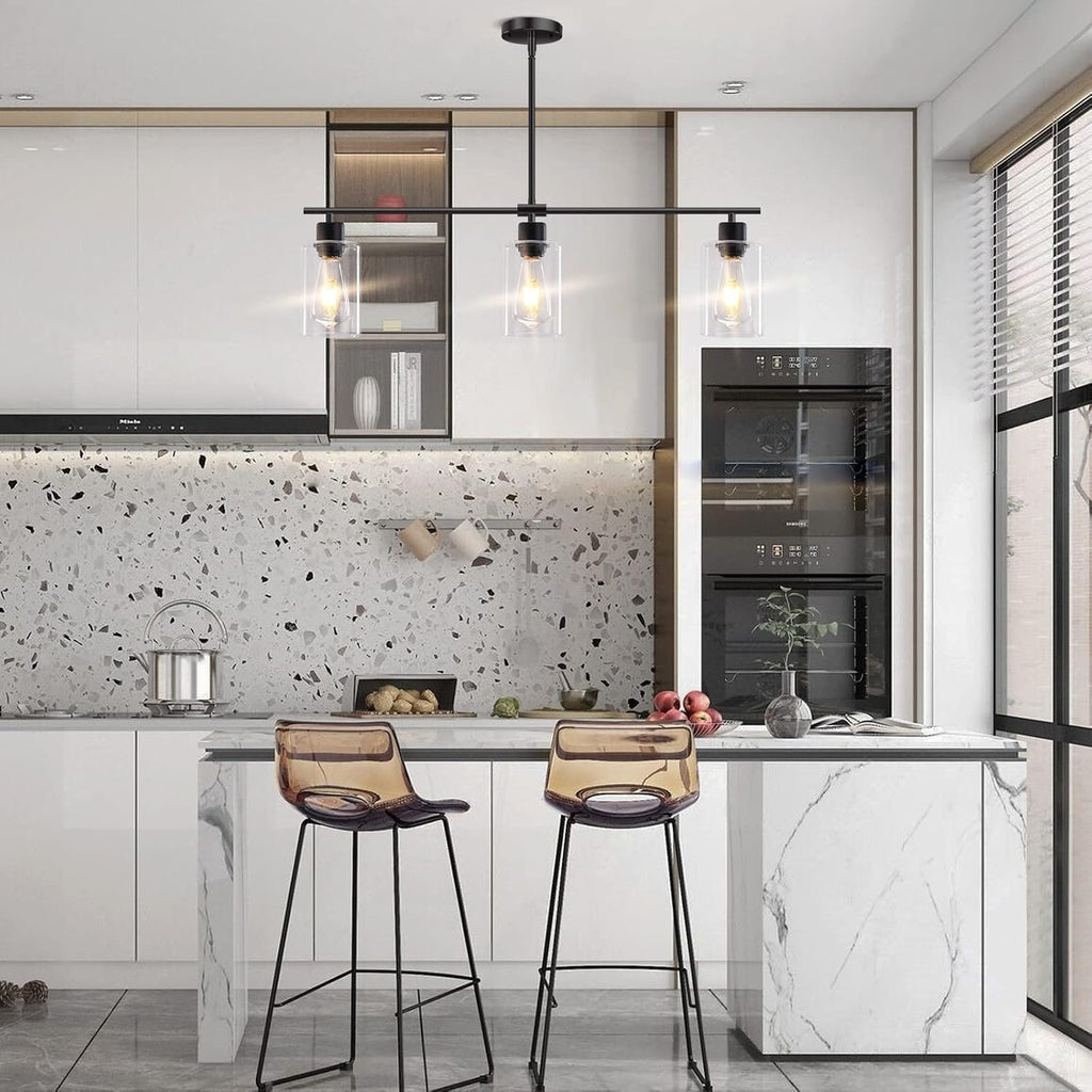 Kitchen Island Lighting, 3 Lights Linear Chandeliers Rectangle Pendant Light Fixtures Farmhouse Hanging Light