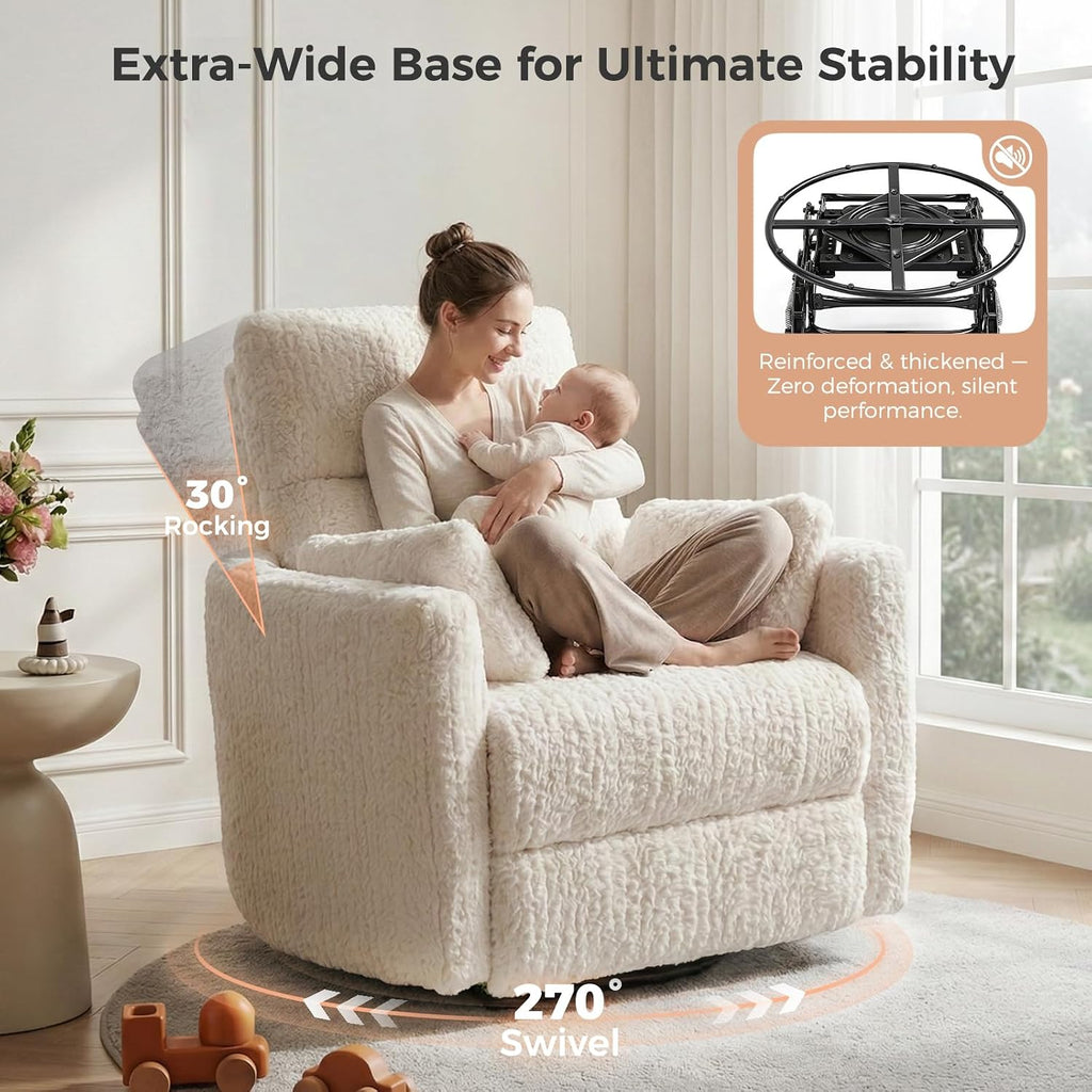 Power Swivel Rocker Recliner, Nursery Glider, USB Ports, Cream | Swivel Rocker Chair for Adults & Nursery, Glider