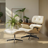 Modern Chaise Lounge Chair and Ottoman — White Leather
